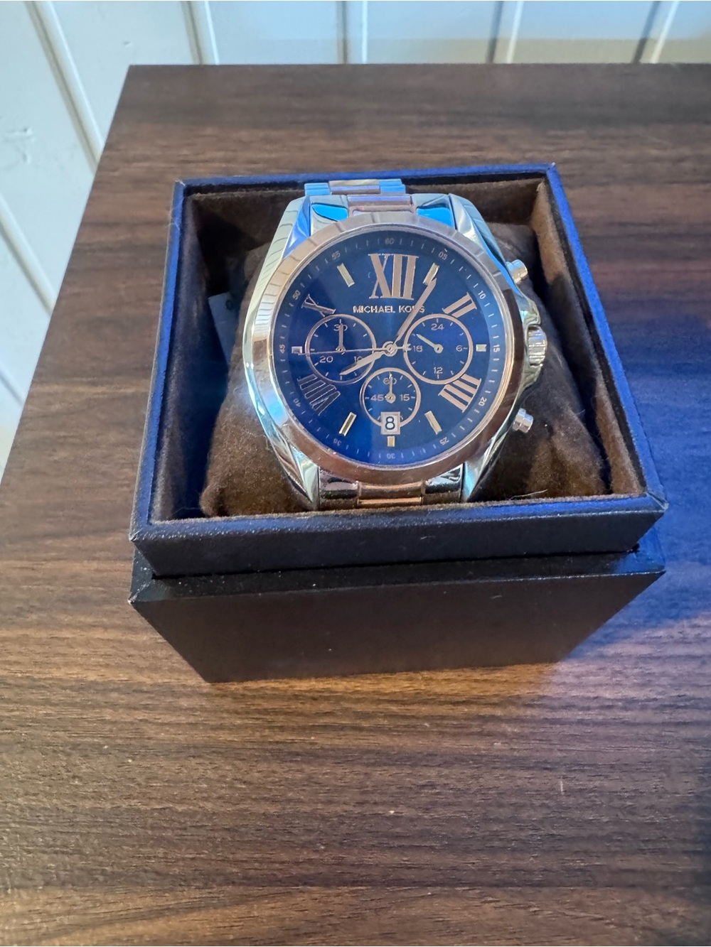 Michael Kors Silver Tone Watch with Blue Dial